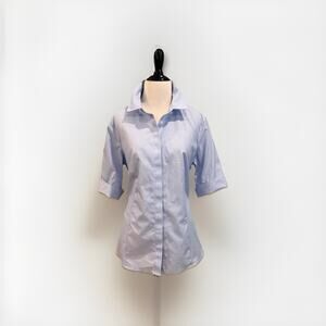 Talbots Blouse Women’s Size 14 Blue Button Down Top Wrinkle Resistant Cotton